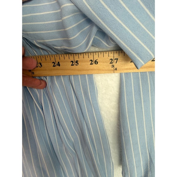 Ann Taylor Womens Blue White Striped Smocked V-Neck Pleated Viscose Blouse Sz M - Picture 9 of 11